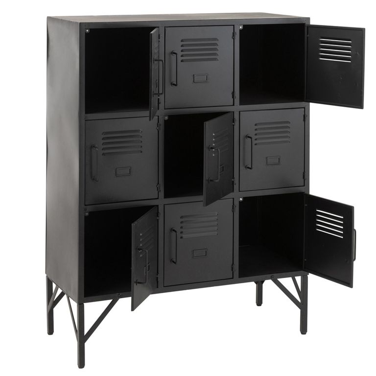 Locker Style Cupboard - 9 Door - Industrial Look - Black Metal