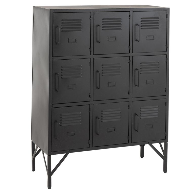 Locker Style Cupboard - 9 Door - Industrial Look - Black Metal