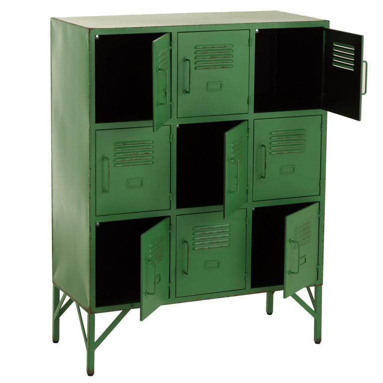 Locker Style Cupboard - 9 Door - Industrial Look - Green Distressed Metal