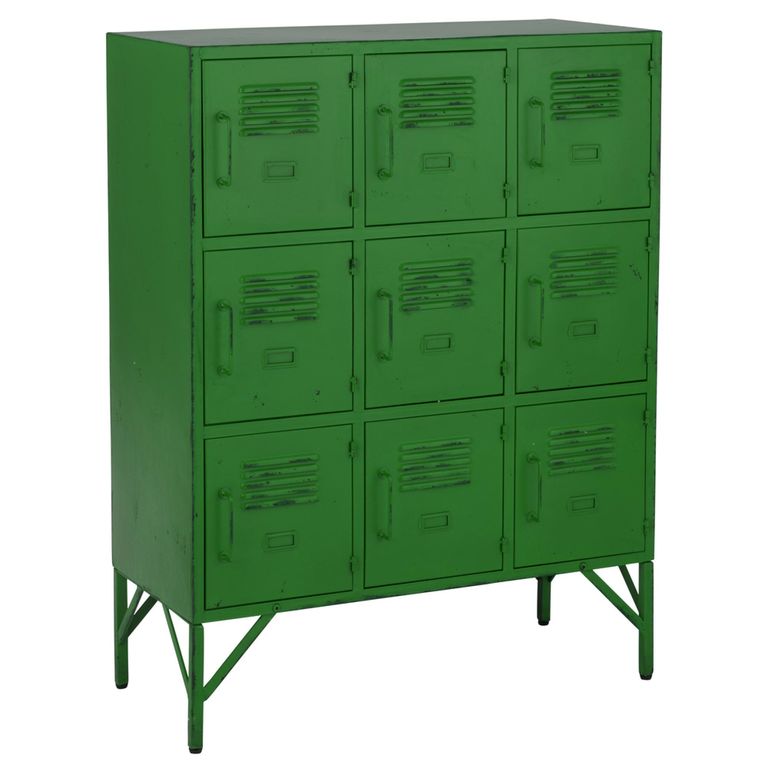 Locker Style Cupboard - 9 Door - Industrial Look - Green Distressed Metal