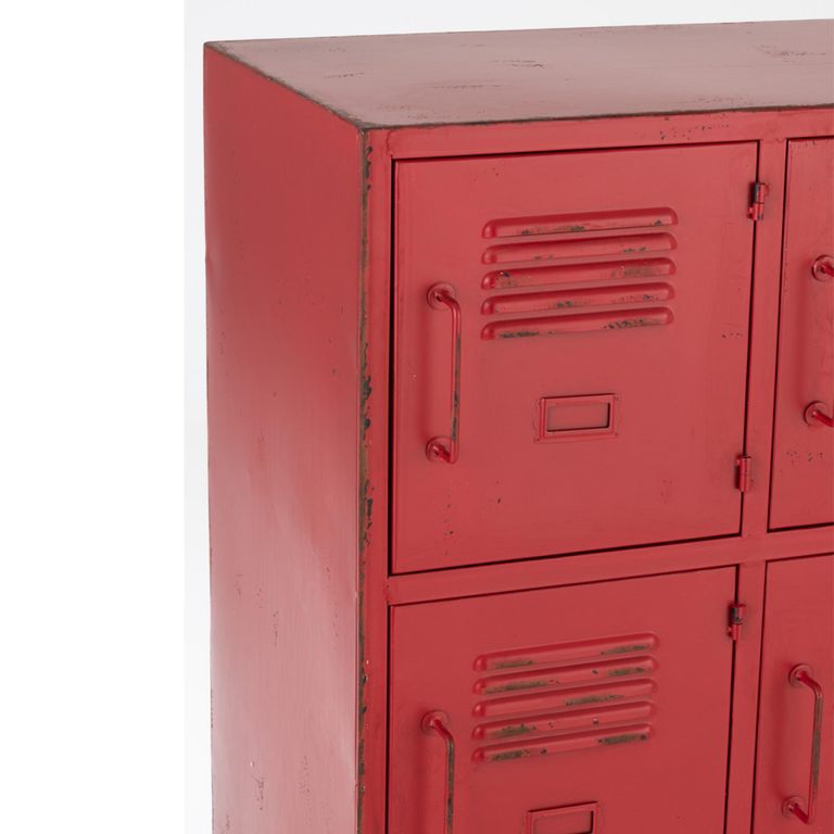 Locker Style Cupboard - 9 Door - Industrial Look - Red Distressed Metal