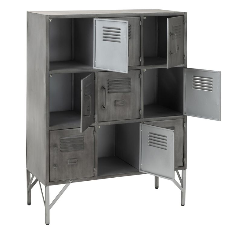 Locker Style Cupboard - 9 Door - Industrial Look - Silver Metal