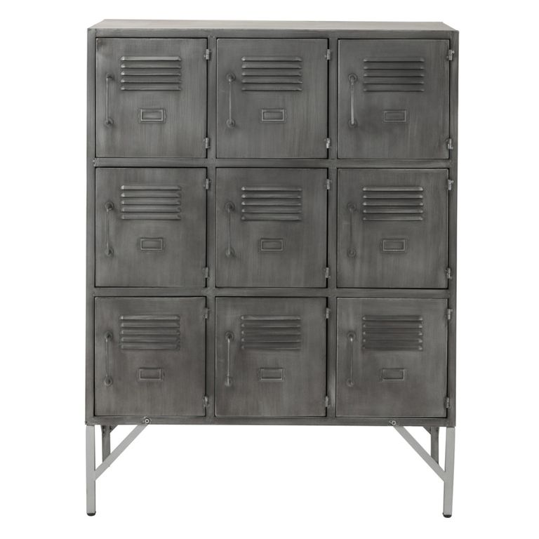 Locker Style Cupboard - 9 Door - Industrial Look - Silver Metal