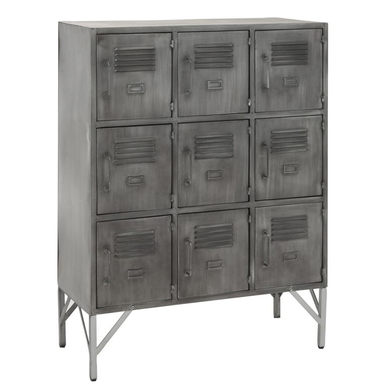 Locker Style Cupboard - 9 Door - Industrial Look - Silver Metal