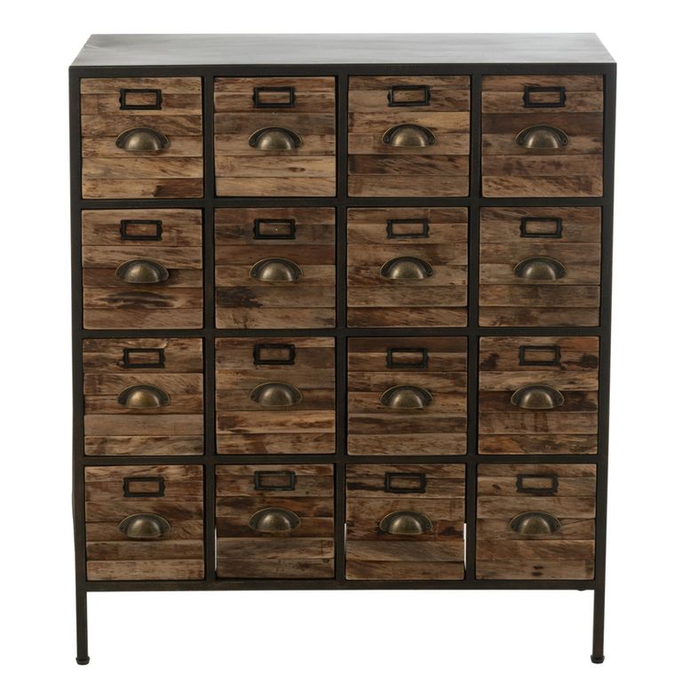 Cupboard - Multi Drawer - Industrial Style - Brown Wood and Metal