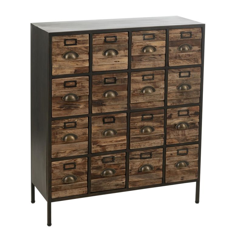 Cupboard - Multi Drawer - Industrial Style - Brown Wood and Metal