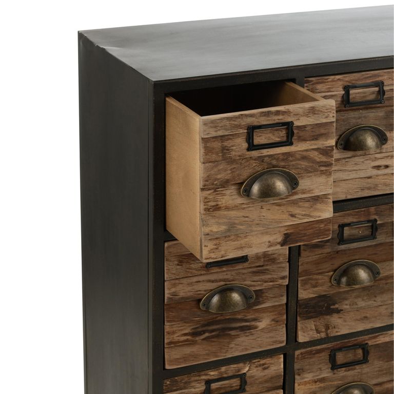 Cupboard - Multi Drawer - Industrial Style - Brown Wood and Metal