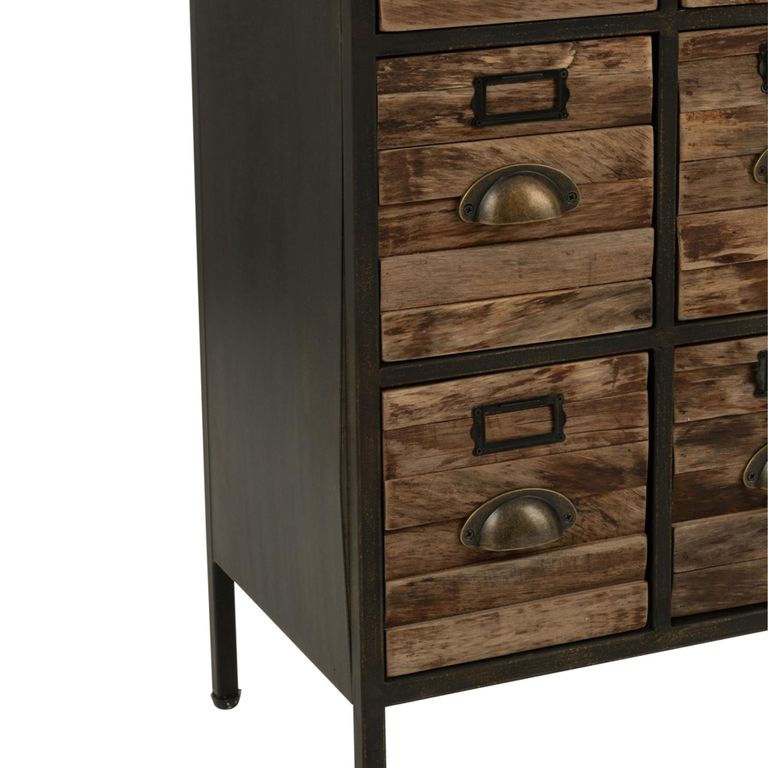 Cupboard - Multi Drawer - Industrial Style - Brown Wood and Metal