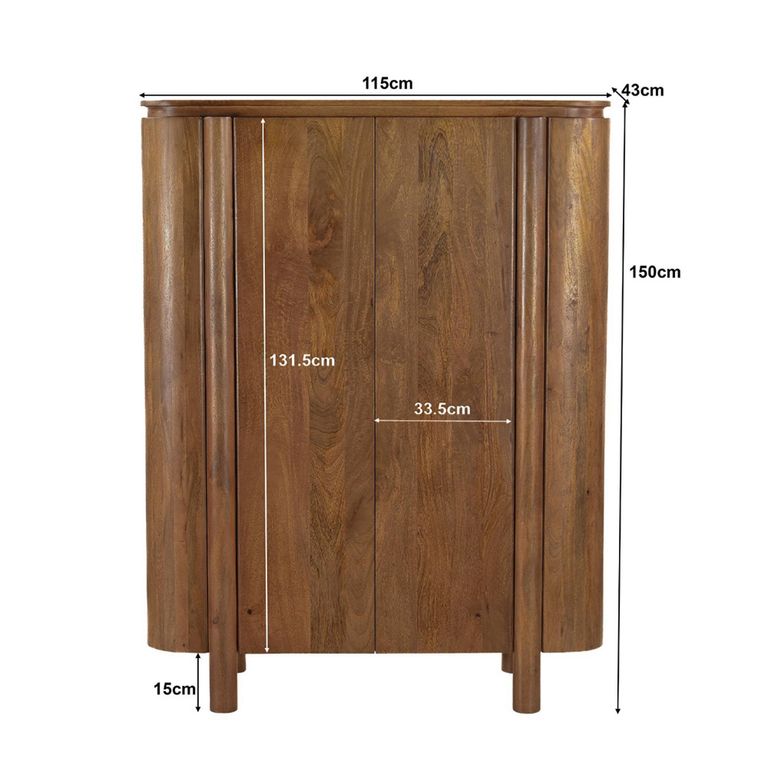 Salano Curved Hall Cabinet - 2 Door - Brown - Mango Wood
