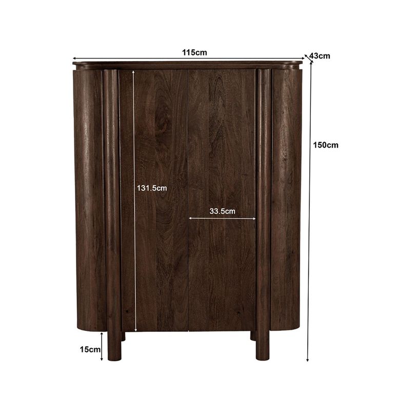 Salano Curved Hall Cabinet - 2 Door - Chestnut - Mango Wood