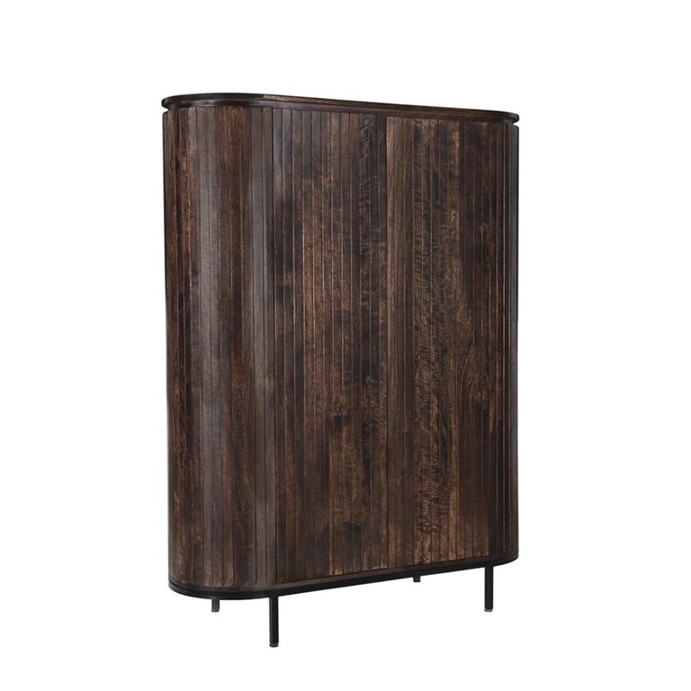 Noor Curved Fluted Hall Cabinet - 2 Door - Walnut - Mango Wood