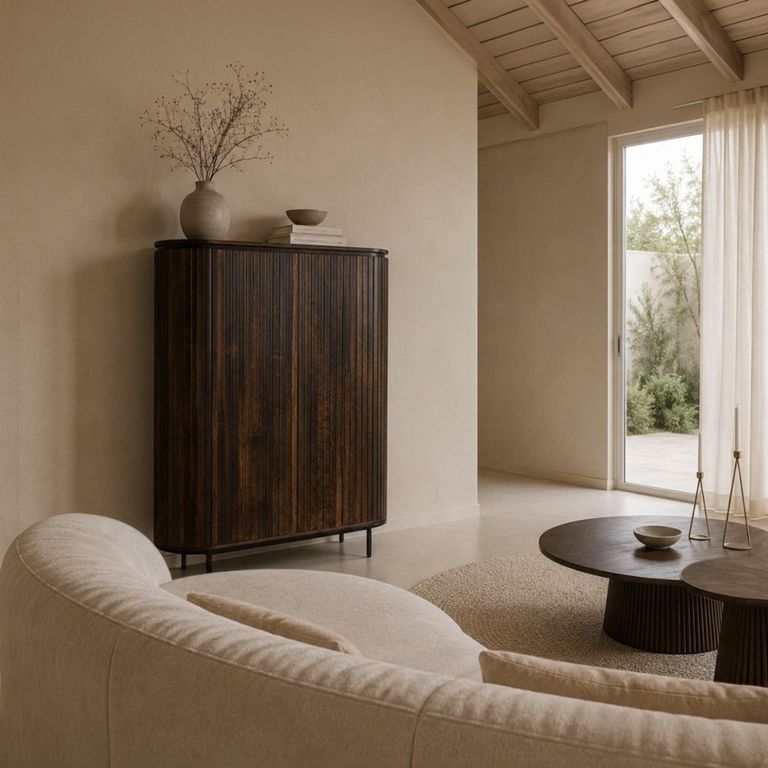 Noor Curved Fluted Hall Cabinet - 2 Door - Walnut - Mango Wood