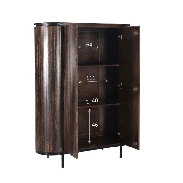 Noor Curved Fluted Hall Cabinet - 2 Door - Walnut - Mango Wood