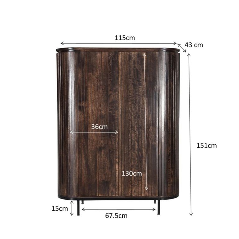 Noor Curved Fluted Hall Cabinet - 2 Door - Walnut - Mango Wood