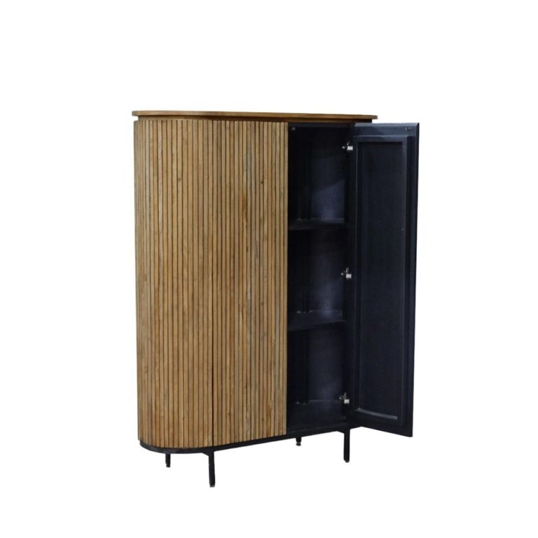 Lausanne Curved Fluted Hall Cabinet - 2 Door - Natural - Teak Wood