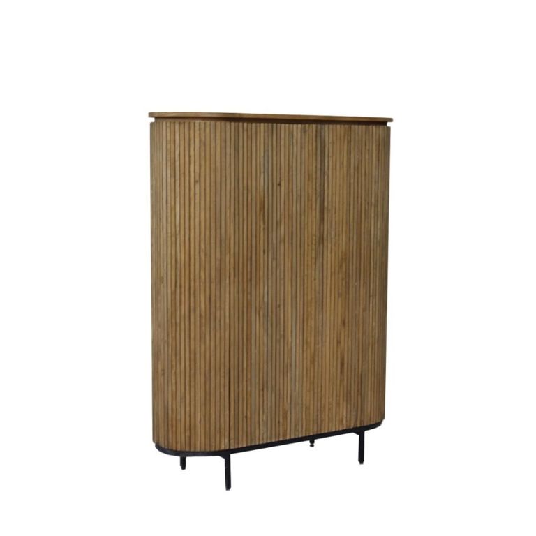 Lausanne Curved Fluted Hall Cabinet - 2 Door - Natural - Teak Wood