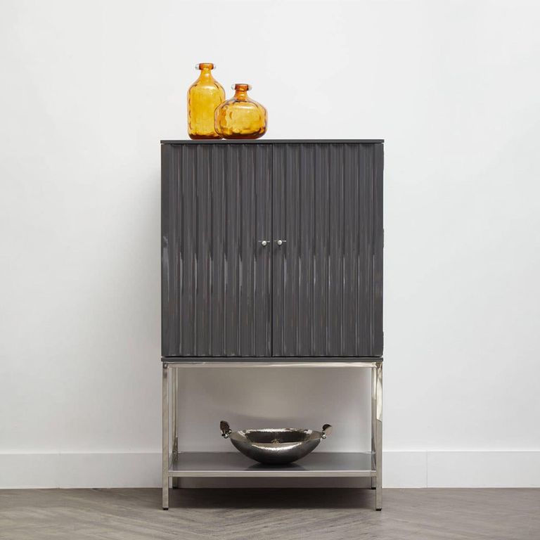 Genoa Hall Cabinet - 2 Door - Fluted - Grey