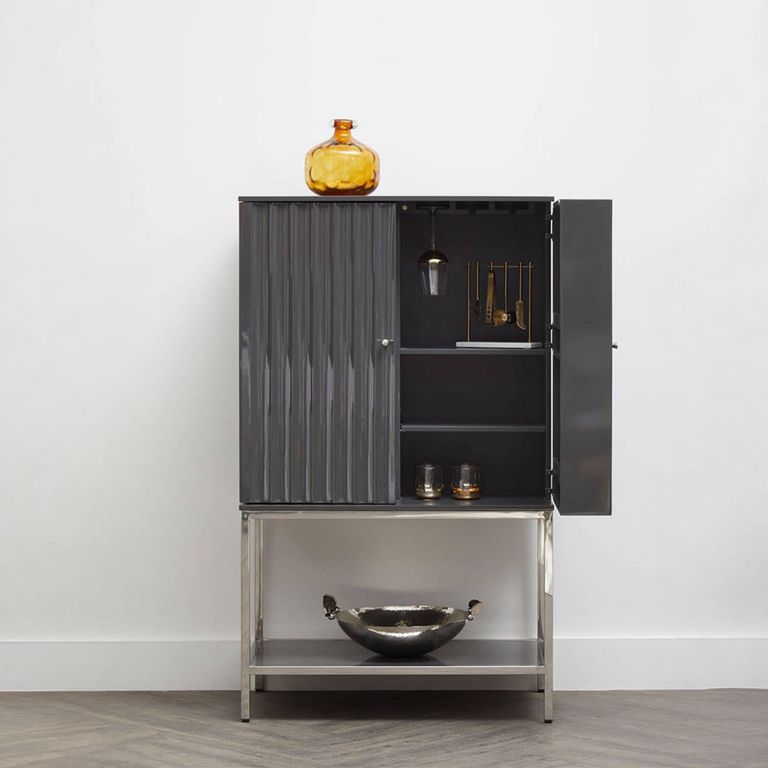 Genoa Hall Cabinet - 2 Door - Fluted - Grey