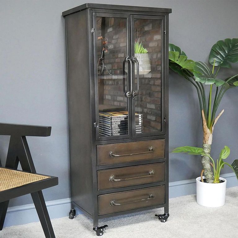 Clearance - Display Cabinet - 2 Door - Bronze Metal and Glass - Industrial - FSS17343