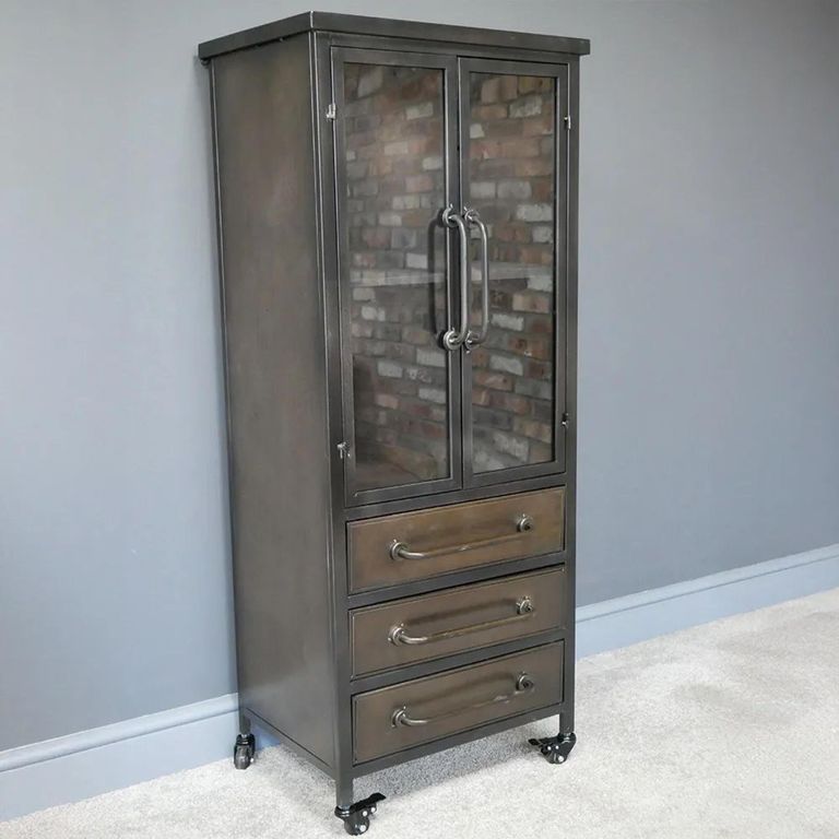 Clearance - Display Cabinet - 2 Door - Bronze Metal and Glass - Industrial - FSS17343