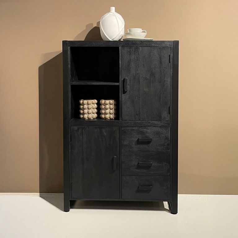 Norris Hall Cabinet - 2 Door - 3 Drawer - Charcoal - Rustic Mango Wood