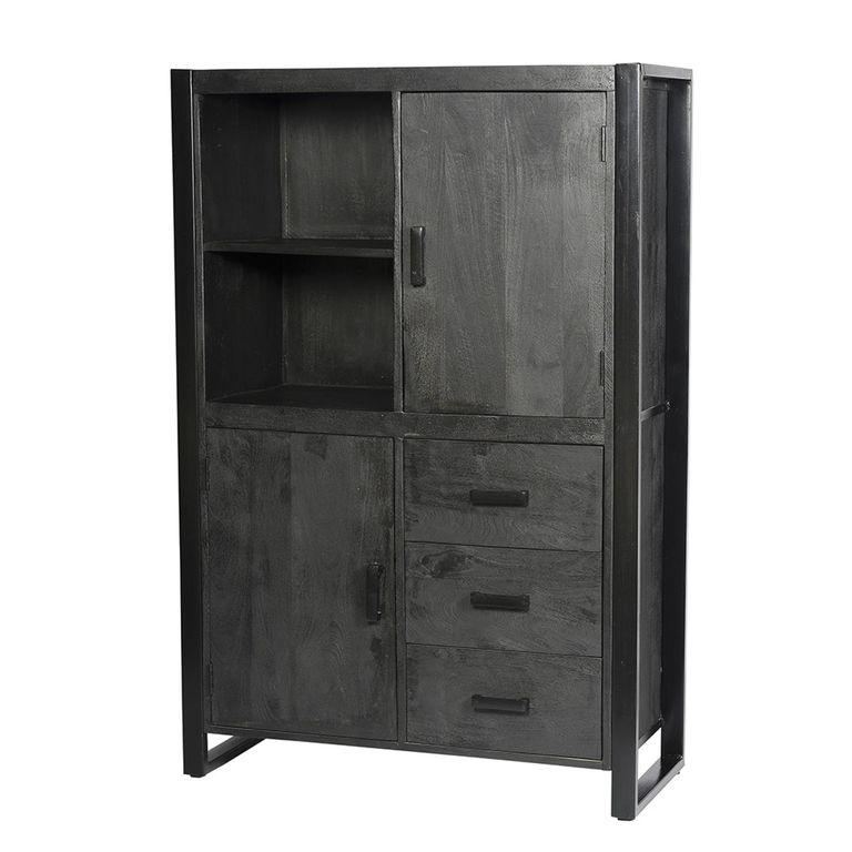 Norris Hall Cabinet - 2 Door - 3 Drawer - Charcoal - Rustic Mango Wood