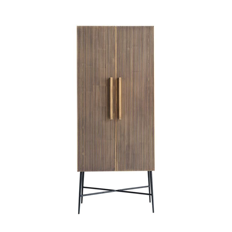 Ironville Brass Ribbed 2 Door Tall Cupboard