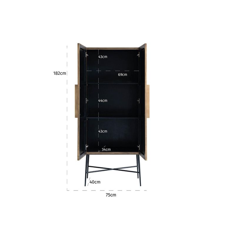 Ironville Brass Ribbed 2 Door Tall Cupboard