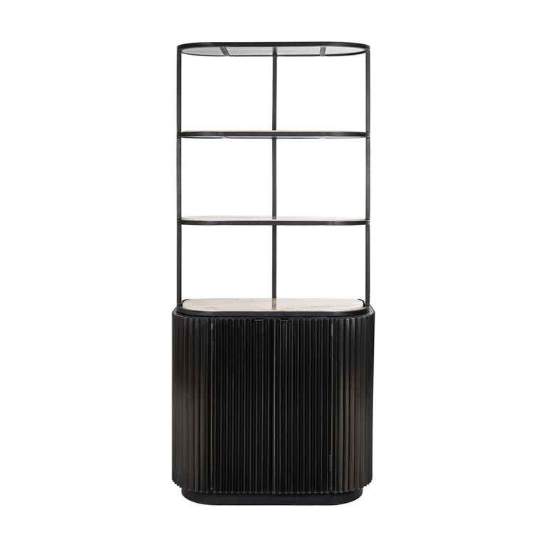 Hampton Travertine Beige 2 Door Hall Cabinet with Black Fluted Base