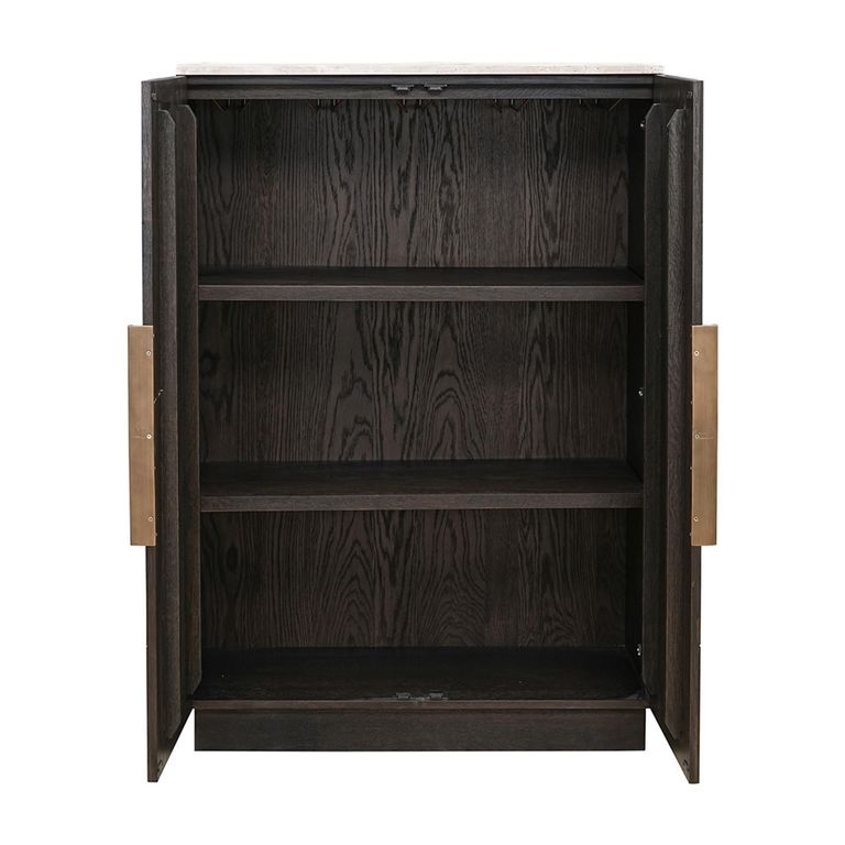 Claremont Dark Wood 2 Door Geometric Cabinet with Travertine Top