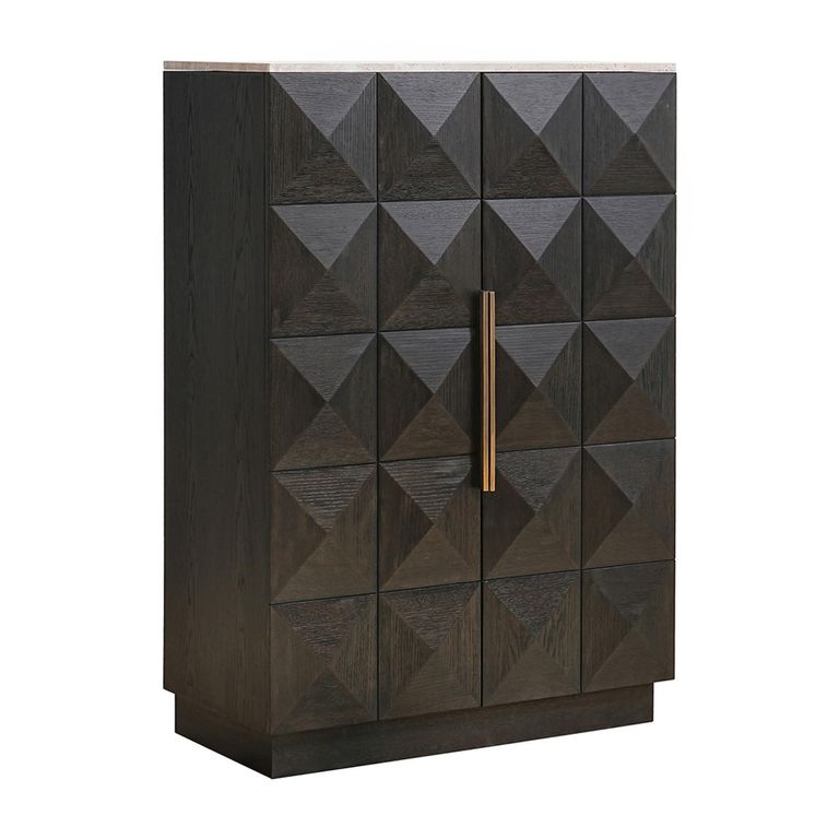 Claremont Dark Wood 2 Door Geometric Cabinet with Travertine Top