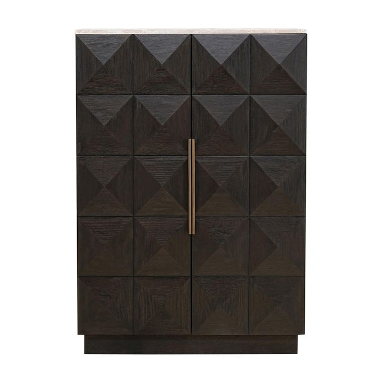 Claremont Dark Wood 2 Door Geometric Cabinet with Travertine Top