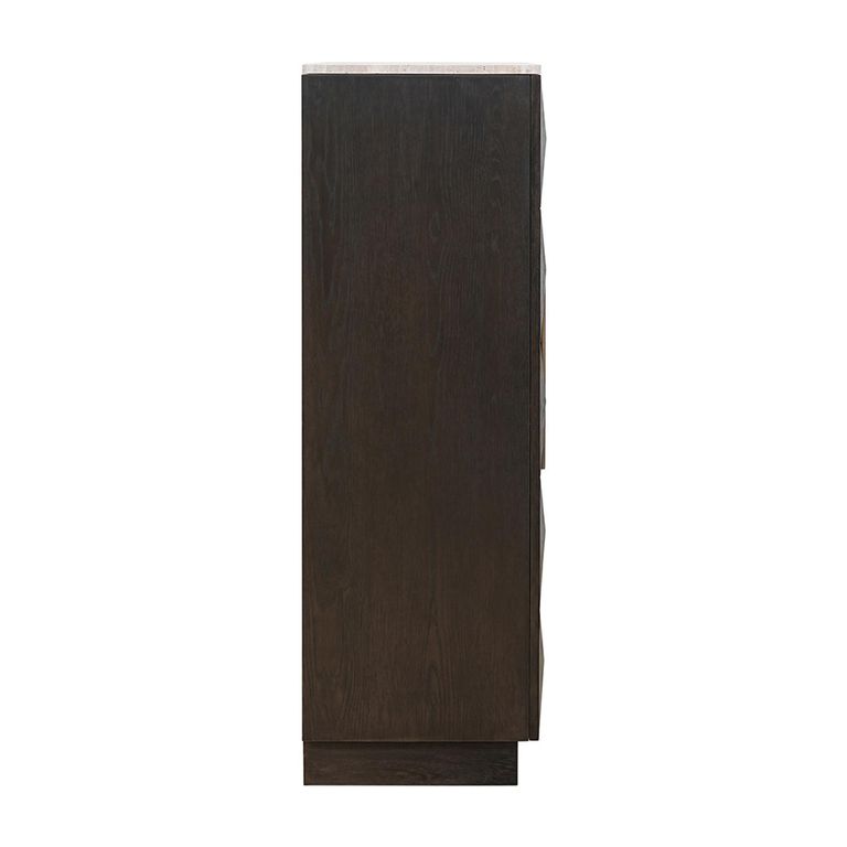 Claremont Dark Wood 2 Door Geometric Cabinet with Travertine Top