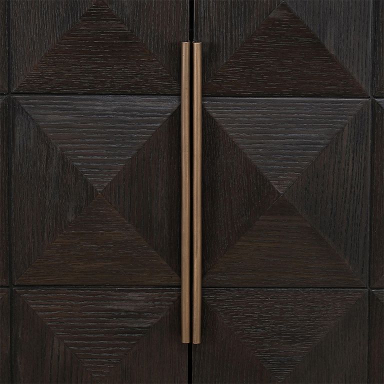 Claremont Dark Wood 2 Door Geometric Cabinet with Travertine Top