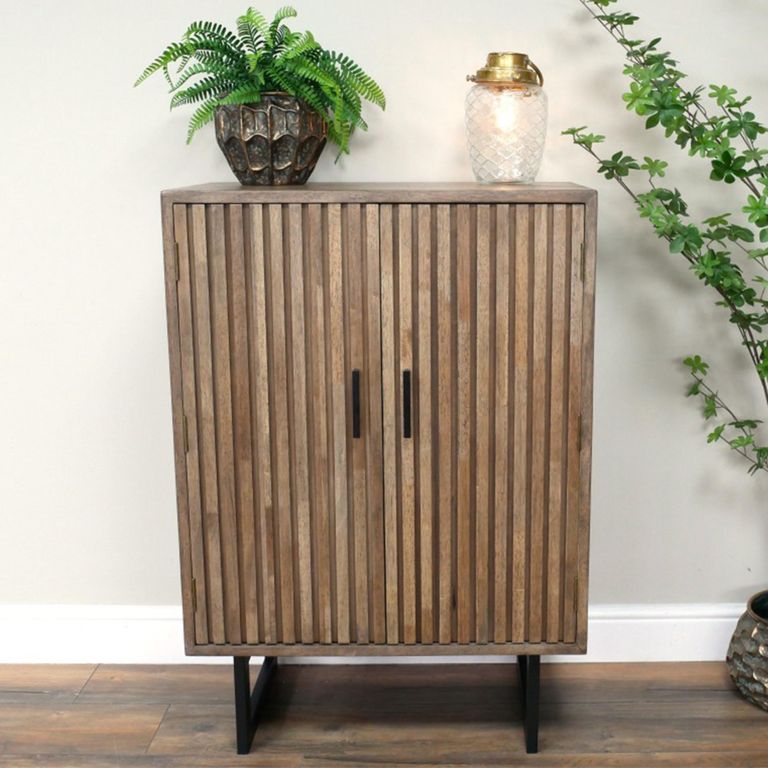 Slatted Hall Cabinet - 2 Door - Fir Wood