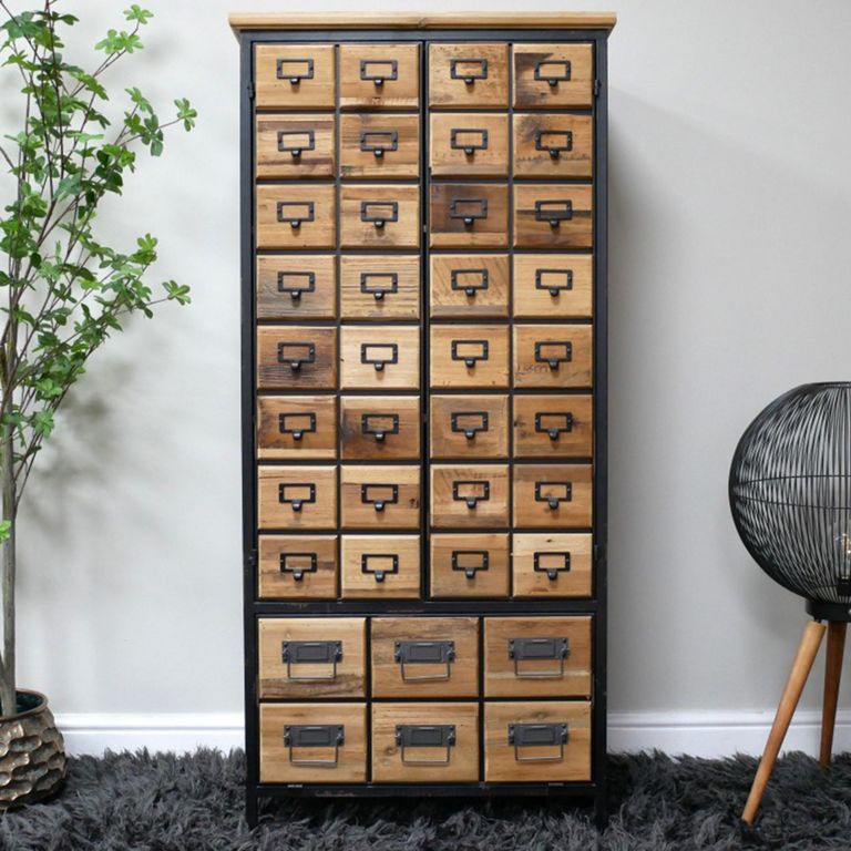 Storage Hall Cabinet - 3 Door - Fir Wood and Metal