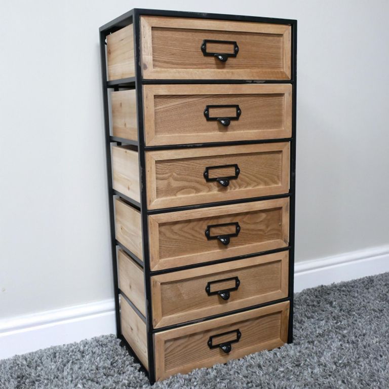 Industrial Cabinet - 6 Drawer - Fir Wood and Metal