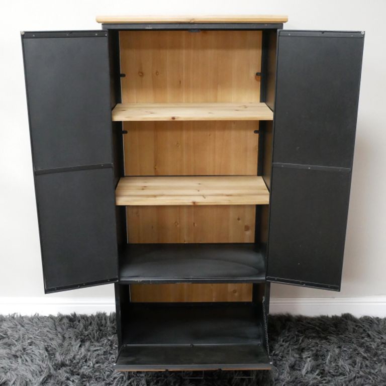Storage Hall Cabinet - 3 Door - Fir Wood and Metal