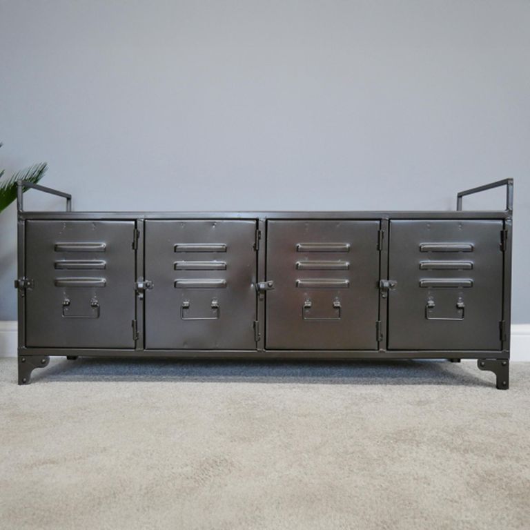 Industrial Low Cabinet - 4 Door - Grey - Metal