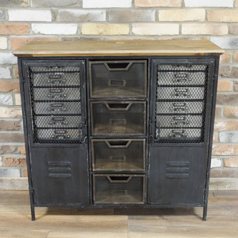 Industrial Cabinet - Distressed Black - 2 Door - Metal
