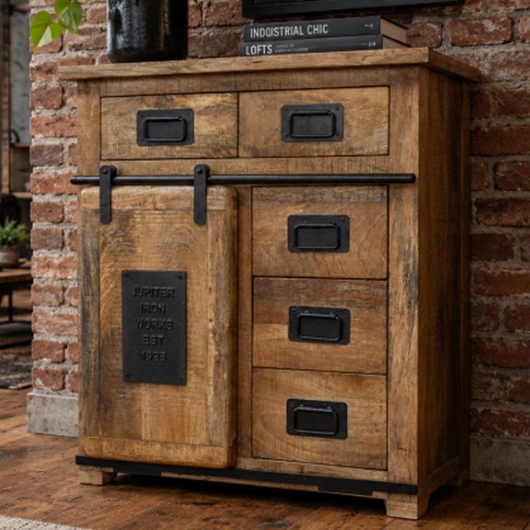 Jupiter Industrial Storage Cabinet - Mango Wood and Metal