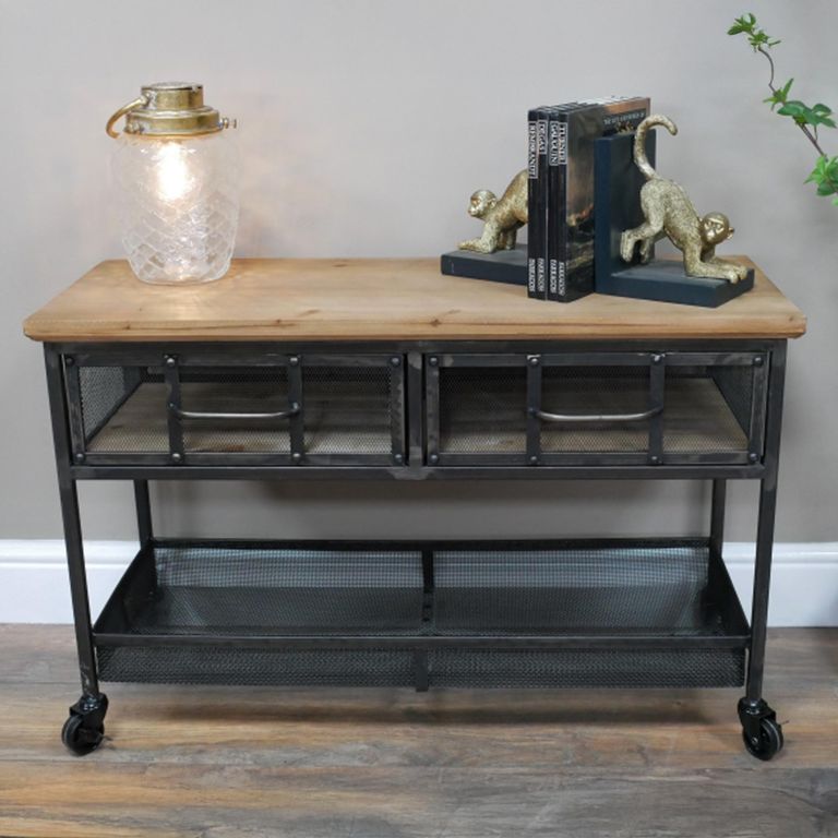 Industrial Storage Cabinet - Black - on Wheels - Wood and Metal