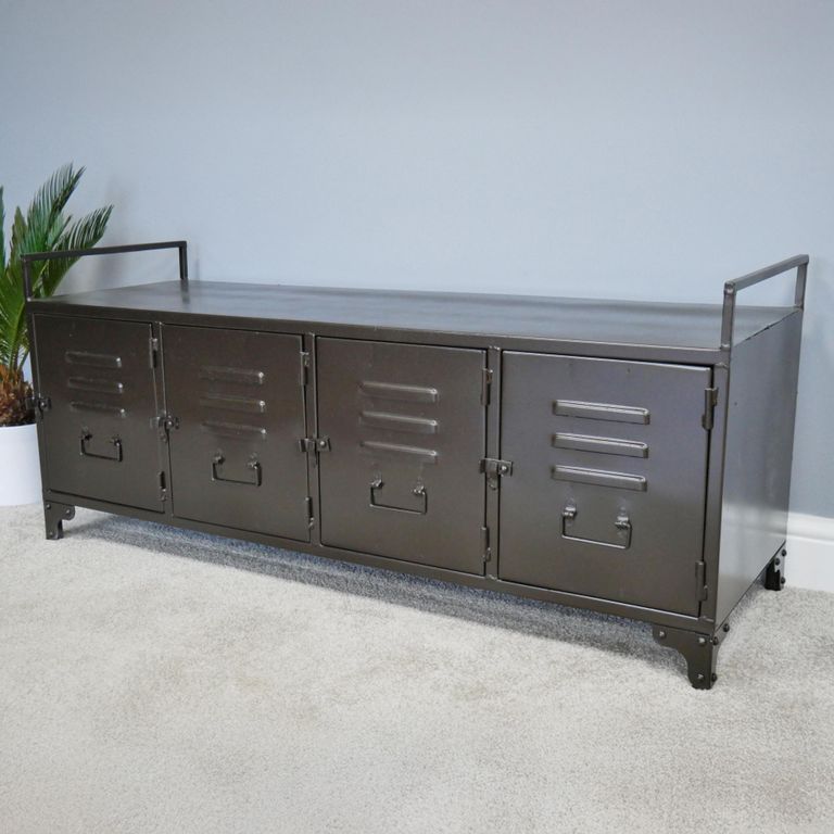 Industrial Low Cabinet - 4 Door - Grey - Metal