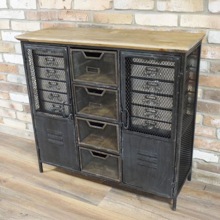 Industrial Cabinet - Distressed Black - 2 Door - Metal