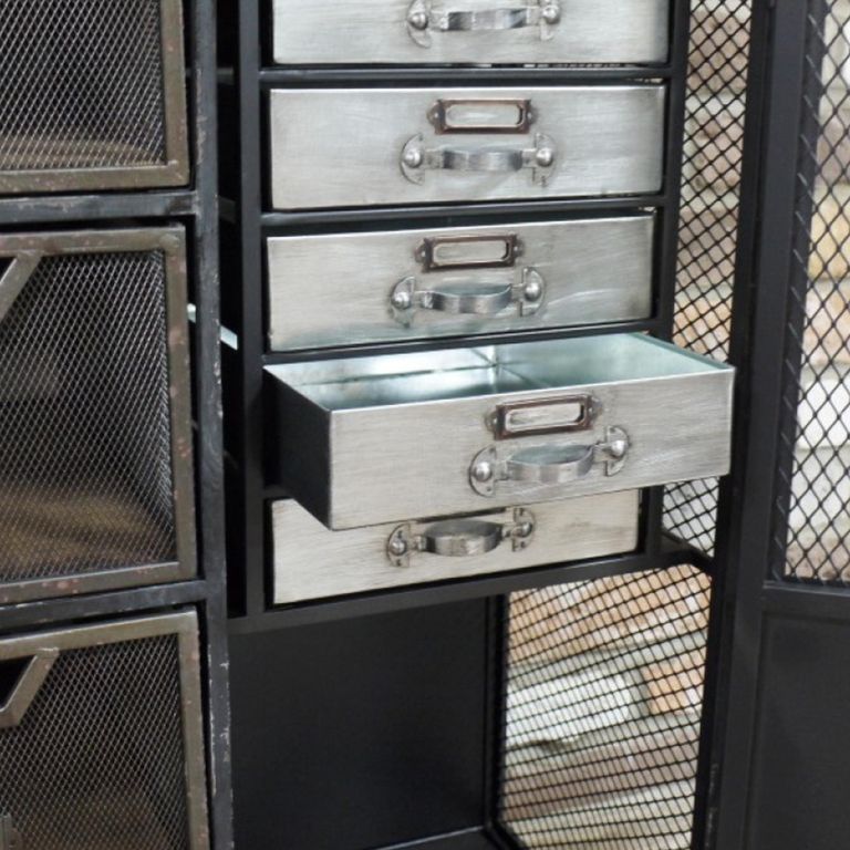 Industrial Cabinet - Distressed Black - 2 Door - Metal