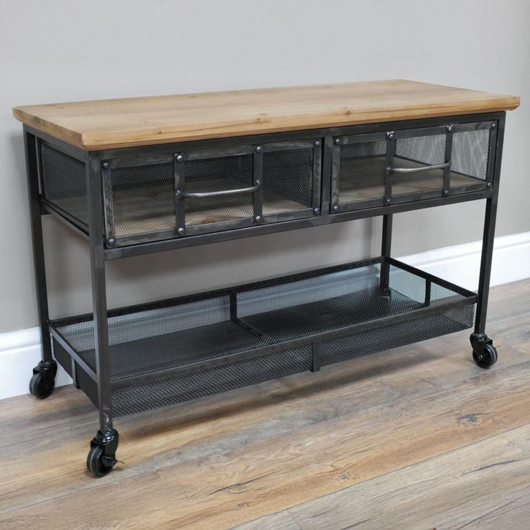 Industrial Storage Cabinet - Black - on Wheels - Wood and Metal