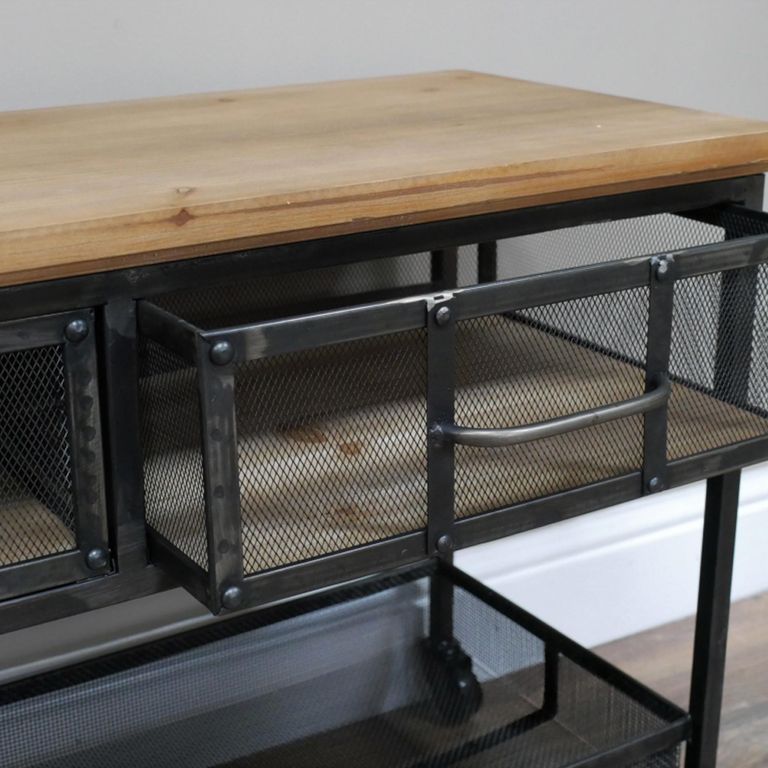 Industrial Storage Cabinet - Black - on Wheels - Wood and Metal