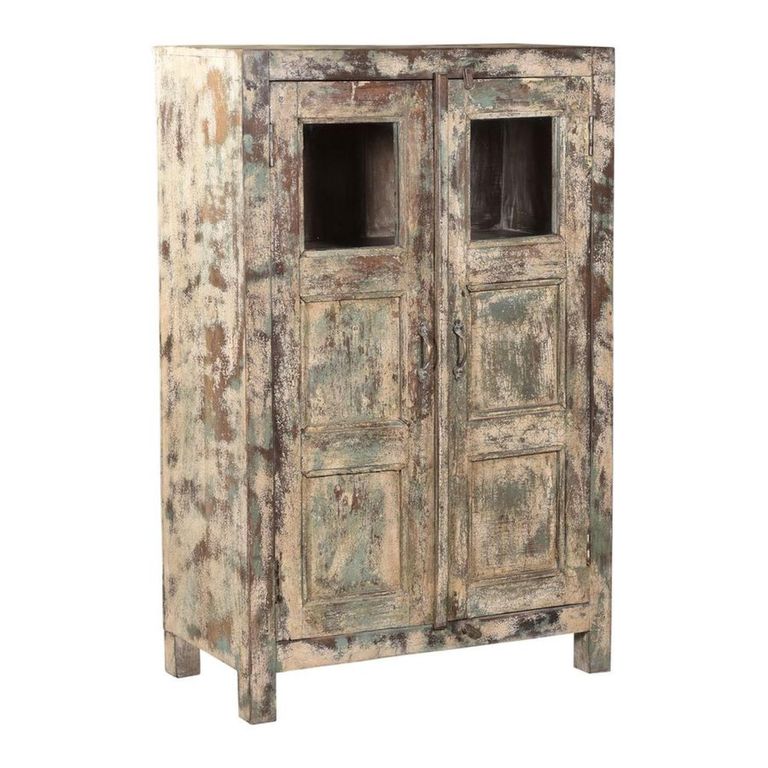 Distressed Hall Cabinet - 2 Door - Multi-Tone - Glass and Wood
