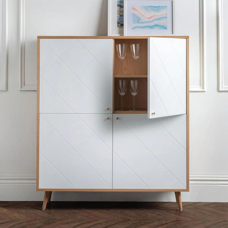 Moritz Hall Cabinet - 4 Door - White - Oak Effect