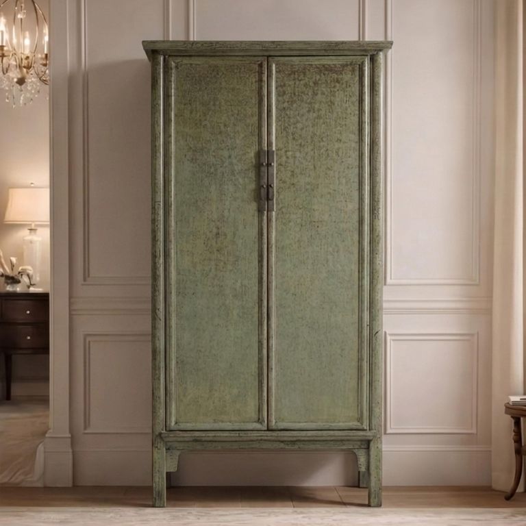 Unique One of a Kind - Distressed Storage Cabinet - 2 Door - 2 Drawer - Sage Green - Elm Wood